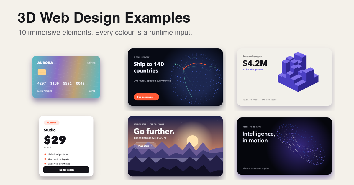 Wesbite Animation 3D Web Design Examples: 10 Animated, Customizable Elements | ExodeUI